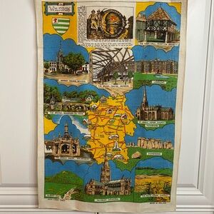 Vtg Ulster of Ireland Linen Souvenir Dish Towel with Wiltshire England Landmarks